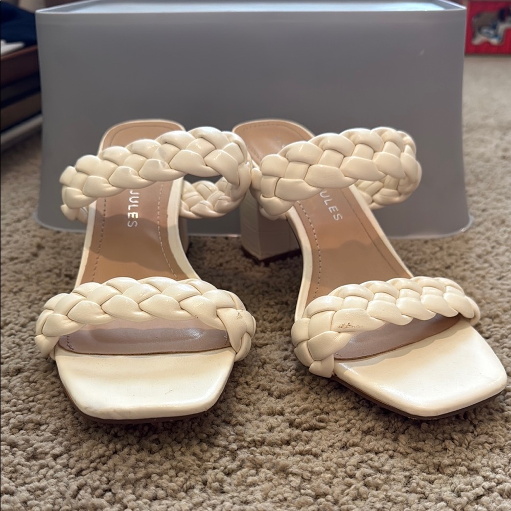 Sincerely Jules Cream Heels with Braided Design